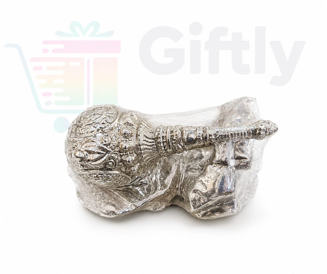 a Pure Silver Hanuman Gada (Mace), which serves as an auspicious devotional artifact, home temple decoration, and a sacred gift item Elegant Hanuman Gada tabletop