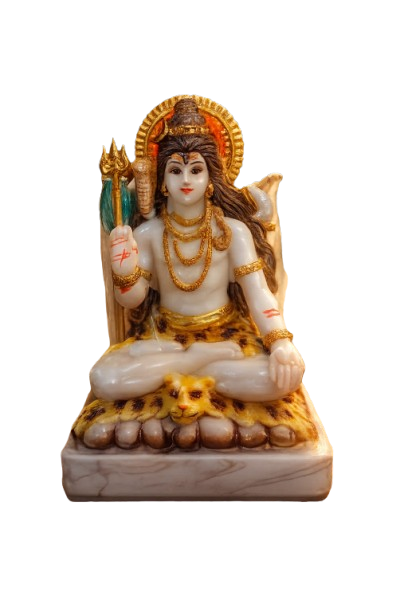 Lord Shiva Seated Marble Idol with Trishul