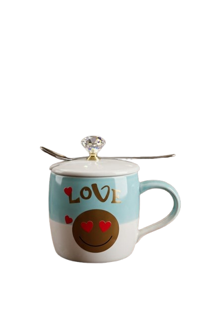 Cute "Love" Coffee Mug with Lid and Spoon