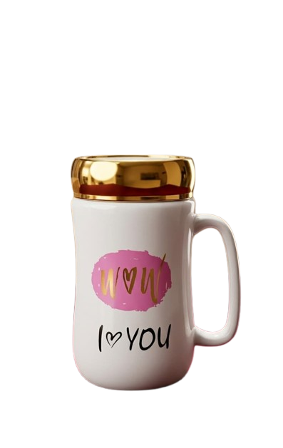 Gold Trimmed "I Love You" Mug with Pink Splash